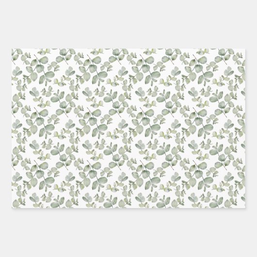 素朴なユーカリのさげ緑の水彩 ラッピングペーパーシート (正面3)