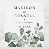 素朴なユーカリのカスタマイズ ワインラベル (シングルラベル)