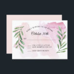 素朴なユーカリのグリーンがモダンな水彩画の出欠確認カード 招待状<br><div class="desc">涼しげなピンクとあたたかなピンクのモダンな水彩画の背景に、繊細に手描きされたユーカリの葉の装飾が施されたシンプルでミニマルなデザイン。  完全なコレクションはこちら：https://bit.ly/39xwDxr（リンクをブラウザにコピーして貼り付けてください）。  著作権：オードリー・ジーン・ロバーツ。</div>