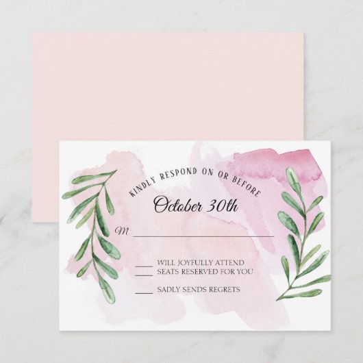 素朴なユーカリのグリーンがモダンな水彩画の出欠確認 招待状 (正面/裏面)