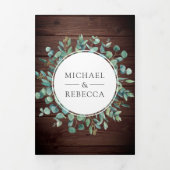 素朴なユーカリの写真と納屋の木のQRコード結婚式 三つ折り招待状 (カバー)