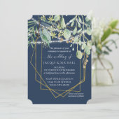 素朴なユーカリの森の葉の幾何学的なウェディング 招待状 (スタンド正面)