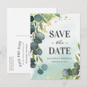 素朴なユーカリの結婚式 Save the Date 案内ポストカード (正面/裏面)