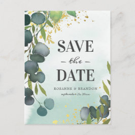 素朴なユーカリの結婚式 Save the Date 案内ポストカード