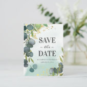素朴なユーカリの結婚式 Save the Date 案内ポストカード (スタンド正面)