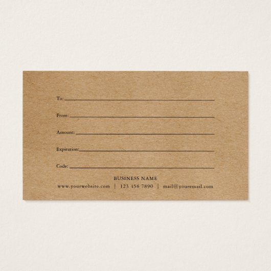 素朴なユーカリの葉のギフト券 (裏面)