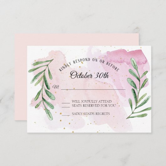 素朴なユーカリの葉のゴールド モダン水彩 RSVP 招待状 (正面/裏面)