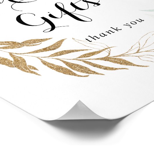 素朴なユーカリゴールドの花のカードとギフトの看板 ポスター (角)