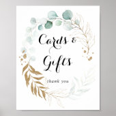 素朴なユーカリゴールドの花のカードとギフトの看板 ポスター (正面)