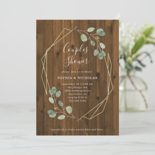 素朴なユーカリ|の幾何学的なカップルのシャワー 招待状 (スタンド正面)