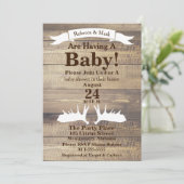 素朴なライトウッド&ホワイトのムースの角のリボン 招待状 (スタンド正面)