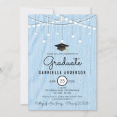 素朴なライトブルーの偽の木のシンプルな卒業式 招待状 (正面)