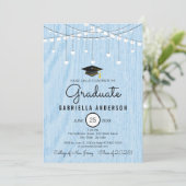 素朴なライトブルーの偽の木のシンプルな卒業式 招待状 (スタンド正面)