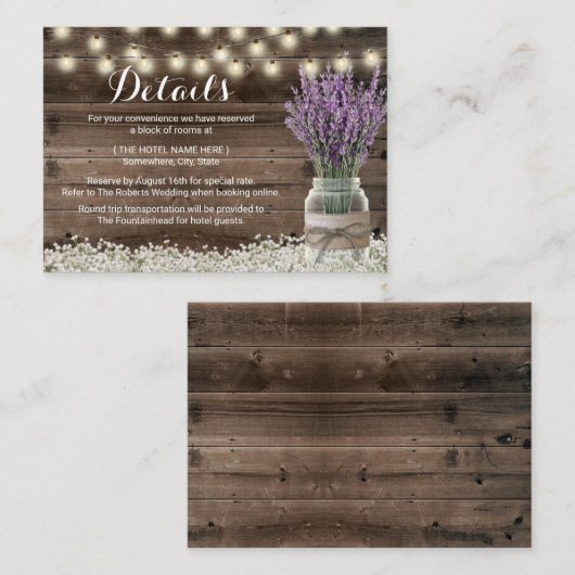 素朴なラベンダーの花の瓶の宿泊施設 エンクロージャーカード (正面/裏面)