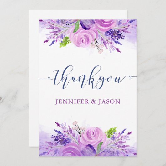 素朴なラベンダーパープルの感謝カード サンキューカード (正面/裏面)