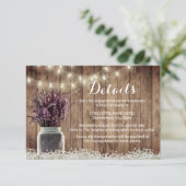 素朴なラベンダー花のメイソンジャー結婚式の詳細 招待状 (スタンド正面)