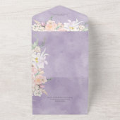 素朴なラベンダー&ピンクのパステルカラーの花のQRコード オールインワン招待状 (外側)