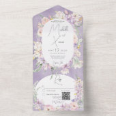 素朴なラベンダー&ピンクのパステルカラーの花のQRコード オールインワン招待状 (内側)