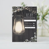 素朴なランタンのカスミソウとライトの結婚式RSVP 出欠カード (スタンド正面)