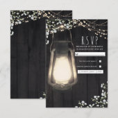 素朴なランタンのカスミソウとライトの結婚式RSVP 出欠カード (正面/裏面)