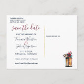 素朴なランタンのバーガンディ海軍写真の保存日付 案内ポストカード (裏面)