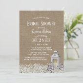 素朴なランタンの国の花のバーラップのブライダルシャワー 招待状 (スタンド正面)