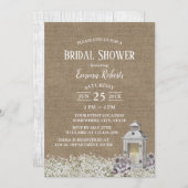 素朴なランタンの国の花のバーラップのブライダルシャワー 招待状 (正面/裏面)