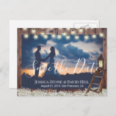 素朴なランタンの木の梯子の結婚式の保存日付 案内ポストカード (正面/裏面)