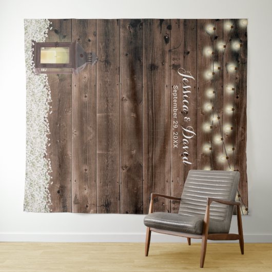 素朴なランタンの白い花の納屋の結婚式の背景幕 タペストリー (インサイチュ(横))