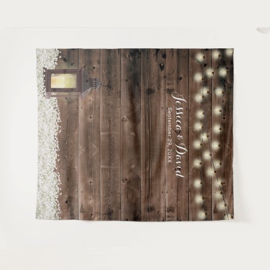 素朴なランタンの白い花の納屋の結婚式の背景幕 タペストリー (正面(横))