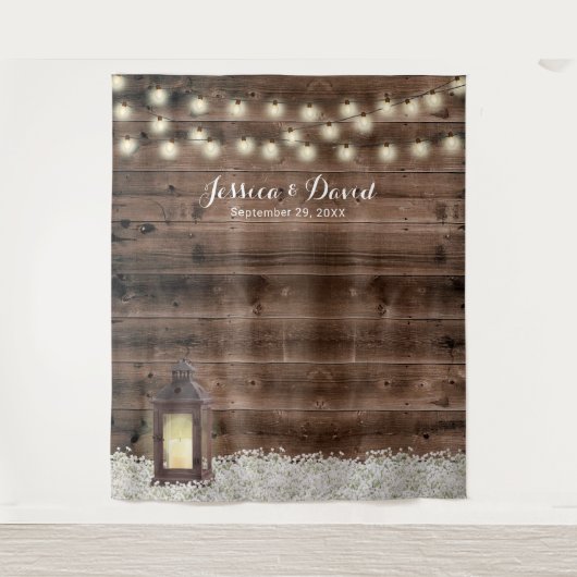 素朴なランタンの白い花の納屋の結婚式の背景幕 タペストリー (正面)