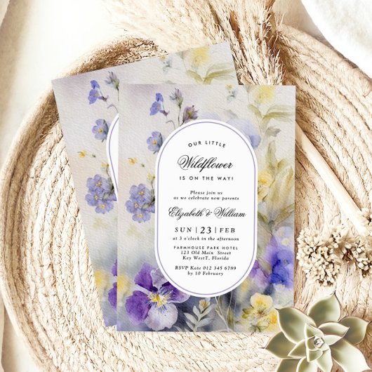素朴なリトル ワイルドフラワー ベビーシャワー 招待状