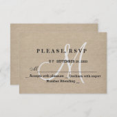 素朴なリネンキャンバスの結婚式モノグラムイニシャルRSVP 出欠カード (正面/裏面)