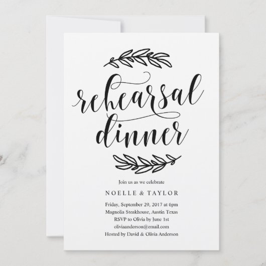 素朴なリハーサルの夕食の招待状 招待状 (正面)