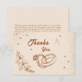 素朴なリングと花の手描き ブライダルシャワー サンキューカード (正面/裏面)