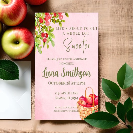 素朴なリンゴのバスケットシャワー招待状 – 赤いリンゴ 招待状