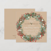 素朴なリースのクリスマスパーティー 招待状 (正面/裏面)