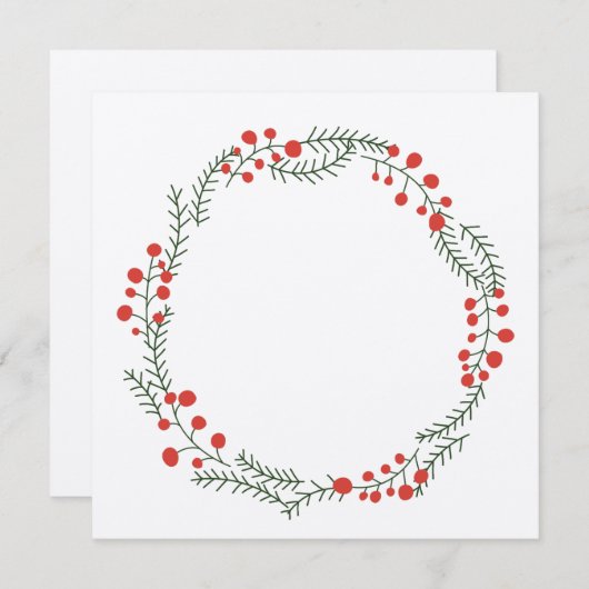 素朴なリースのフレーム枠飾り 緑と赤のクラフトクリスマス シーズンカード (正面/裏面)