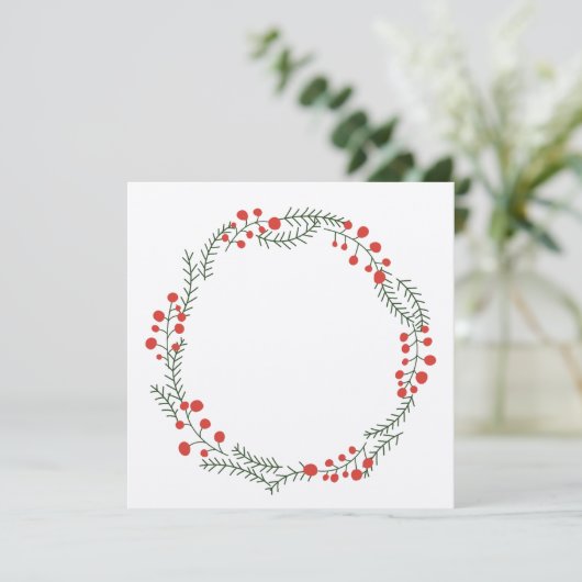 素朴なリースのフレーム枠飾り 緑と赤のクラフトクリスマス シーズンカード (スタンド正面)