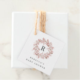 素朴なリースのモノグラムのベビーシャワーのメッセージカード フェイバータグ