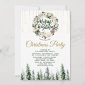 素朴なリースの森のライト クリスマス パーティー 招待状 (正面)