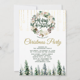 素朴なリースの森のライト クリスマス パーティー 招待状