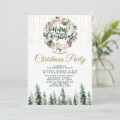 素朴なリースの森のライト クリスマス パーティー 招待状 (スタンド正面)
