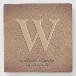 素朴なレザースタイリッシュブラック金ゴールドスクリプトのモノグラム ストーンコースター