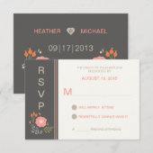 素朴なレトロの花柄RSVP 出欠カード (正面/裏面)