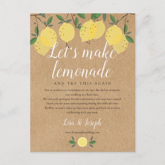 素朴なレモンが日程変更のお知らせ写真 ポストカード (正面)