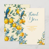 素朴なレモンとブルーバードのブライダルシャワー サンキューカード (正面/裏面)