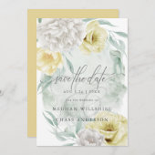 素朴なレモンイエローとアイボリーの牡丹の花 招待状 (正面/裏面)
