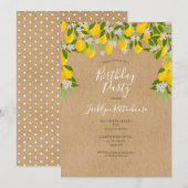 素朴なレモン ブルーム グリーンの誕生日パーティー 招待状 (正面/裏面)