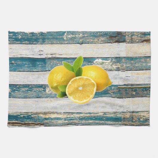 素朴なレモン(青い) キッチンタオル (横)